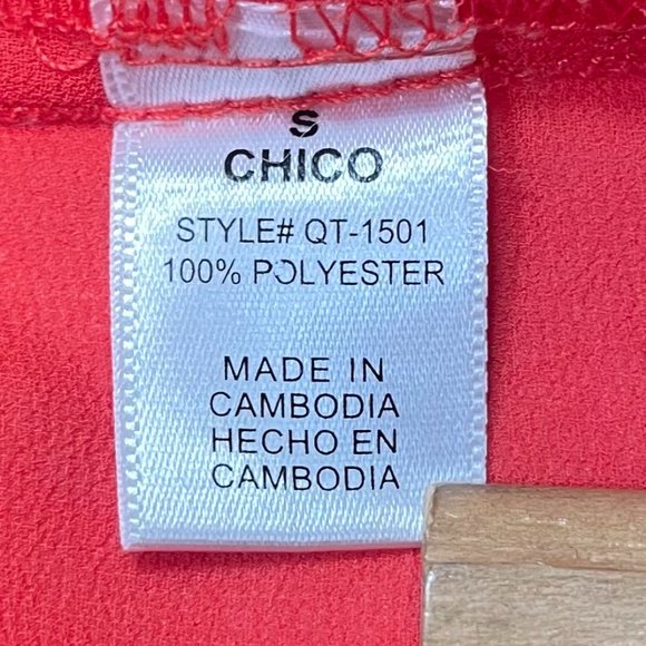 Bright Red Sheer Button Down Blouse Sz S - Picture 8 of 8